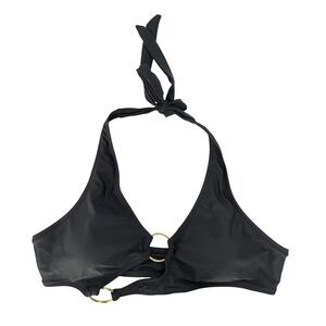 NWT HILINKER Gold Ring Halter Bikini Top Size Large Black Chic Beachwear Glam